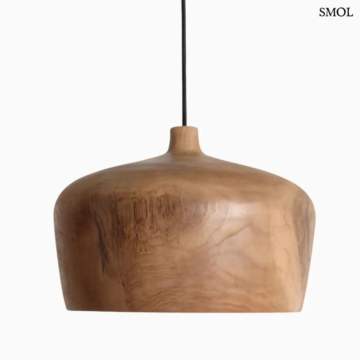 Modern dóm formájú teakfa függőlámpa, fehér háttérrel