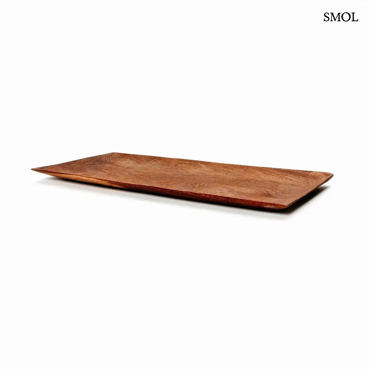 Téglalap alakú teakfa tálca természetes erezetmintával, M méret, 31×15 cm, oldalról