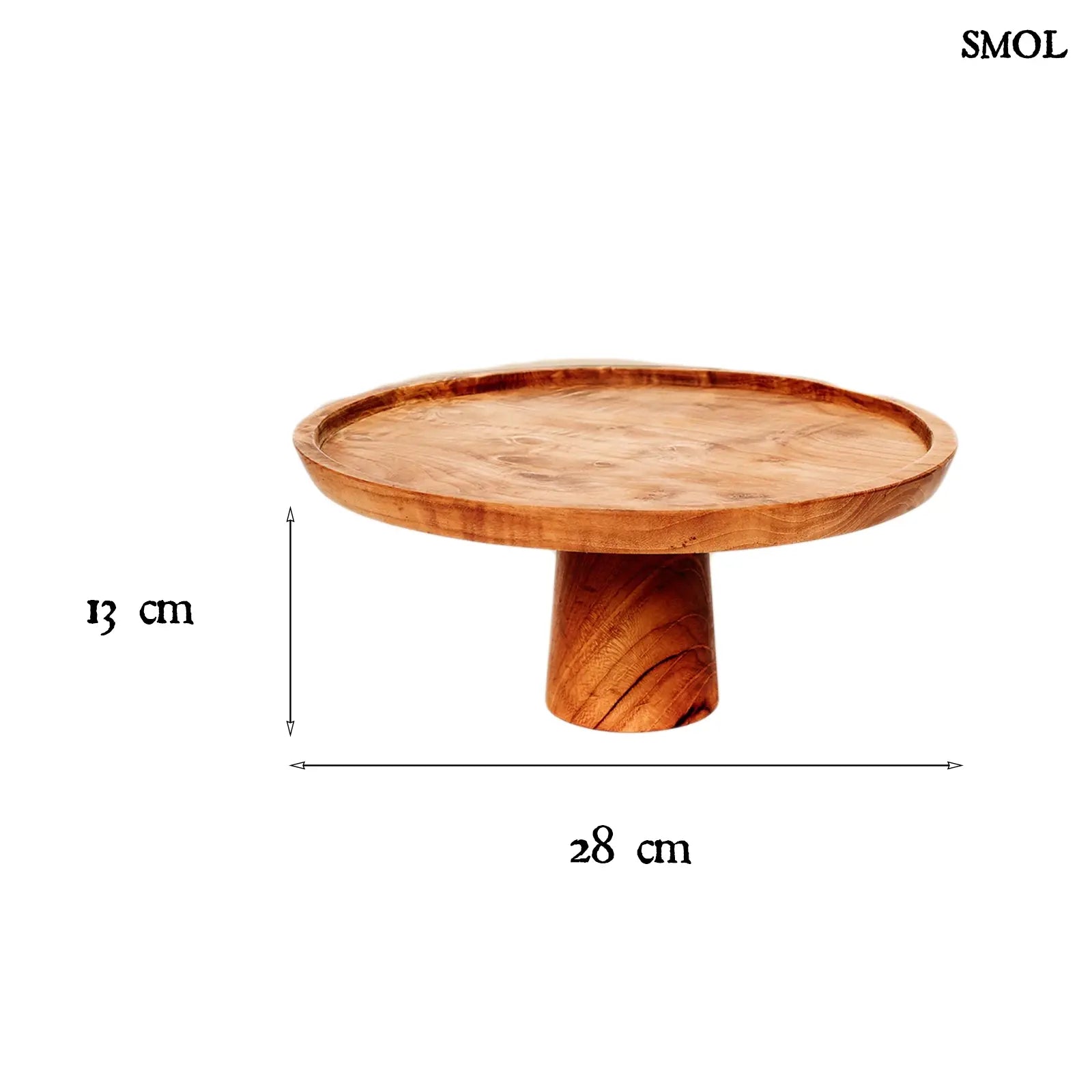 teakfa tortatál magasított talppal, natúr színben méretekkel