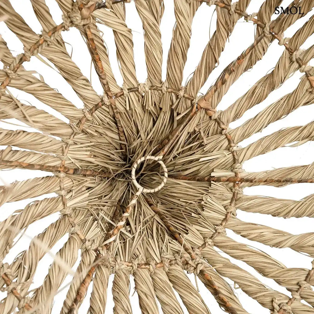 Natúr tengerfű függőlámpabúra rojtos szegéllyel, harang formában, M méretben, belülről nagyítva