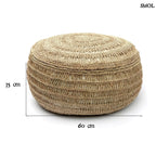 Kézzel fonott, natúr tengerifű puff (ülőke), kerek formájú, vastag fonással méretekkel
