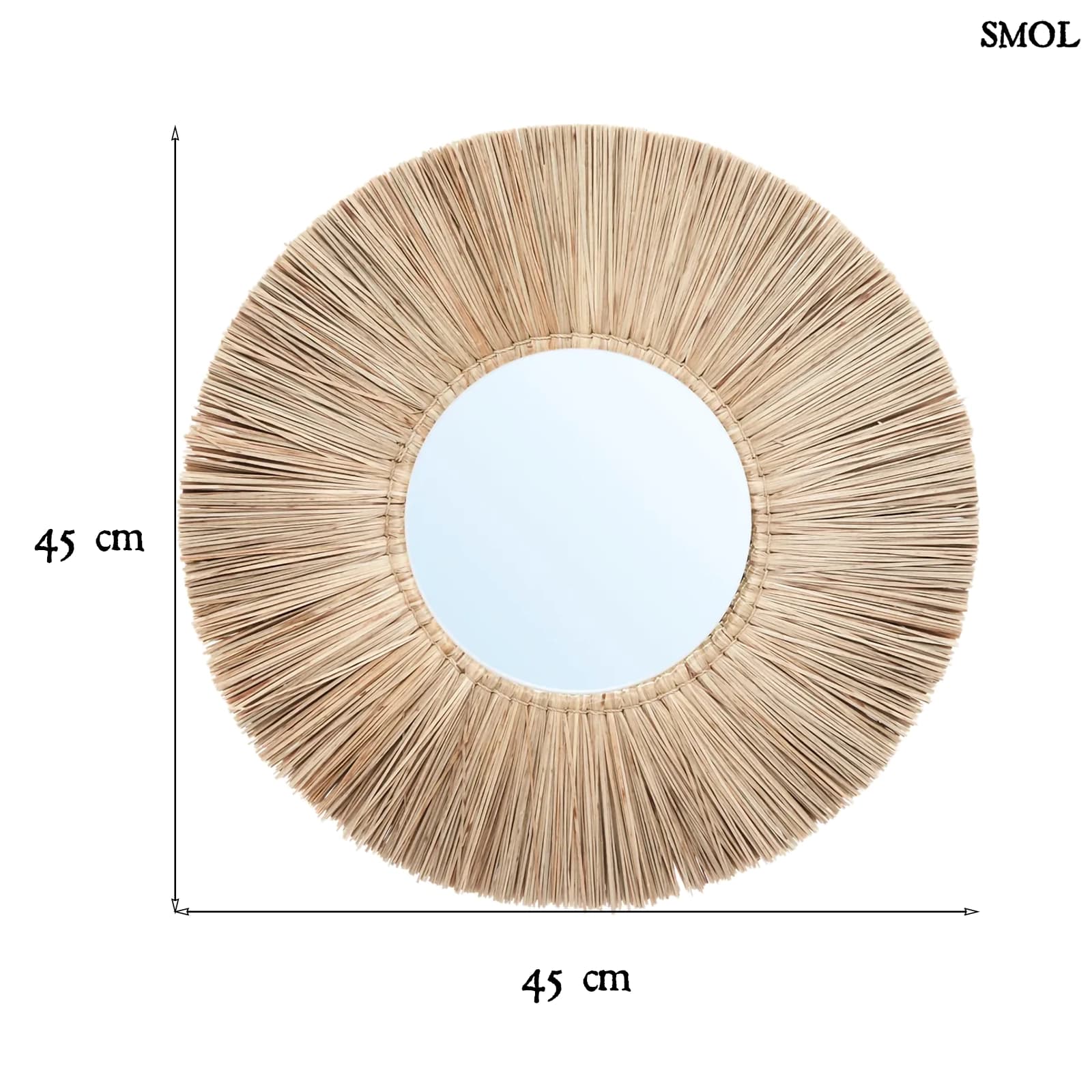 Természetes Fű Falitükör, 45 cm | ALANG ALANG | SMOL - méretekkel