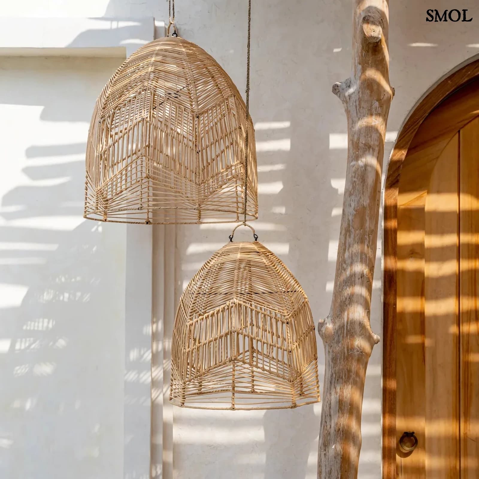Természetes Rattan Függőlámpaernyő, 50 cm | BALA | SMOL - két méretben, felfüggesztve