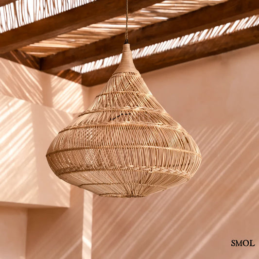 Természetes Rattan Függőlámpaernyő, 110 cm | DROP | SMOL - étkezőben felfüggesztve