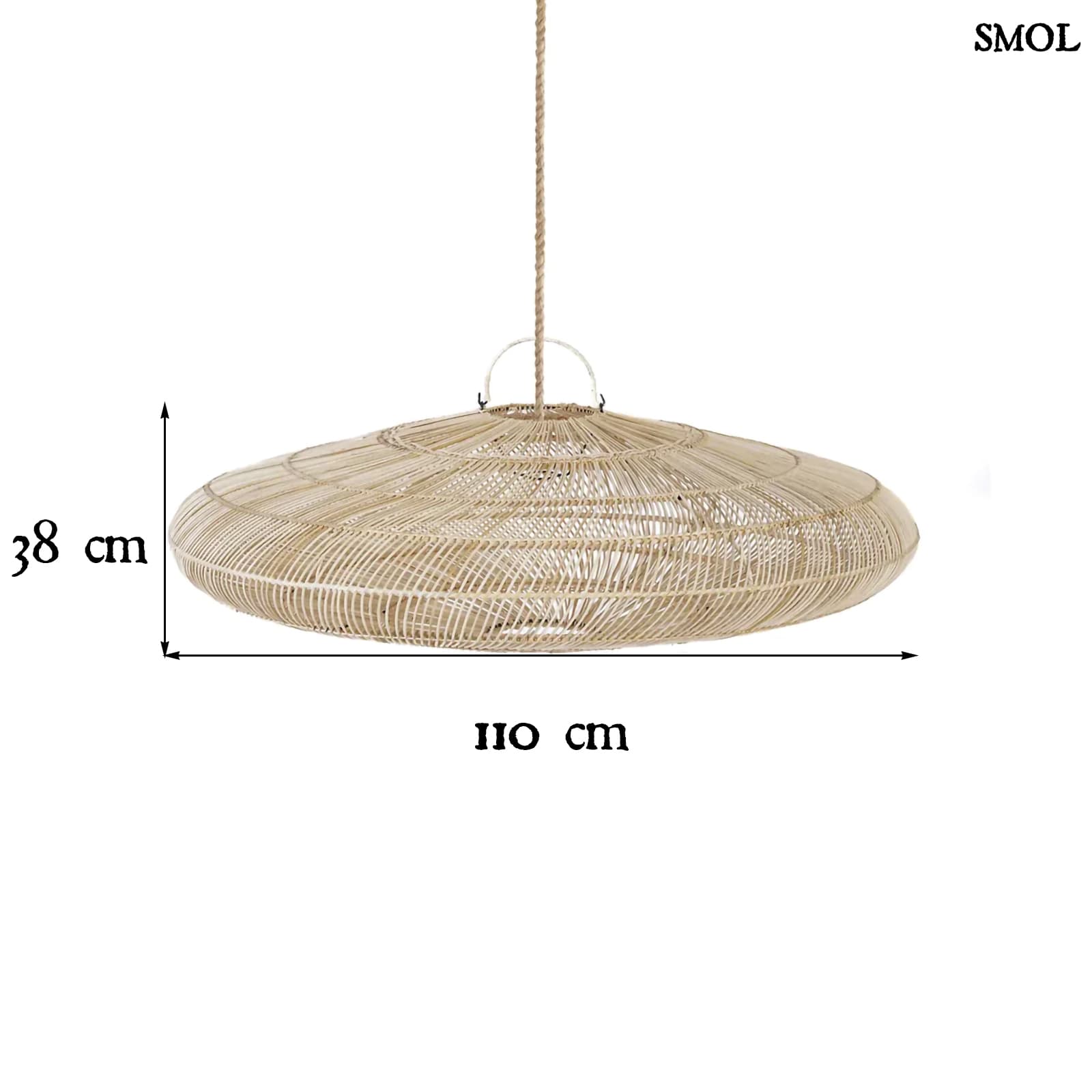 Természetes Rattan Függőlámpaernyő, ⌀110 cm | MACARON | SMOL - méretekkel