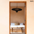 Természetes Rattan Függőlámpaernyő, ⌀110 cm, fekete | SKY | SMOL - hálószobában