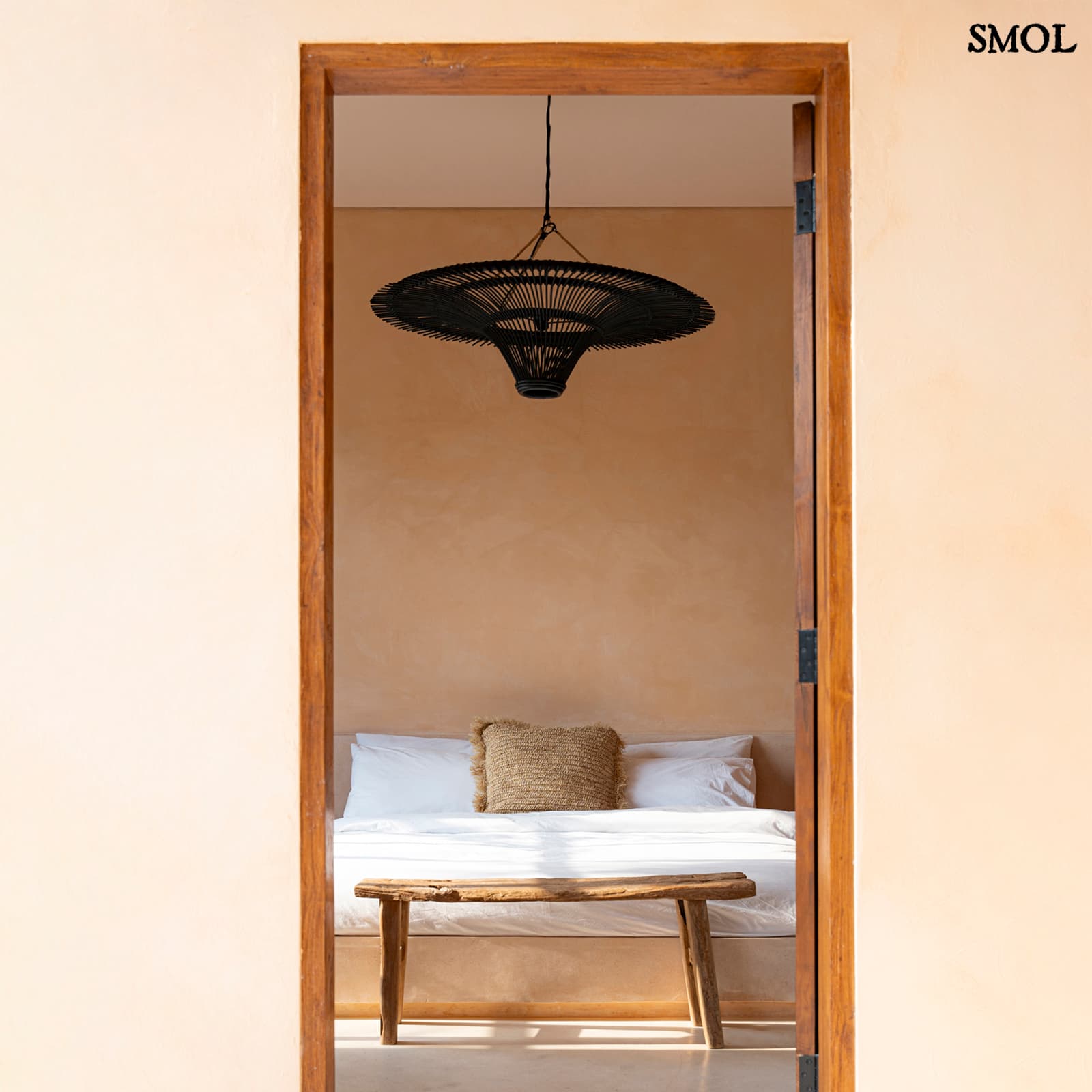 Természetes Rattan Függőlámpaernyő, ⌀110 cm, fekete | SKY | SMOL - hálószobában