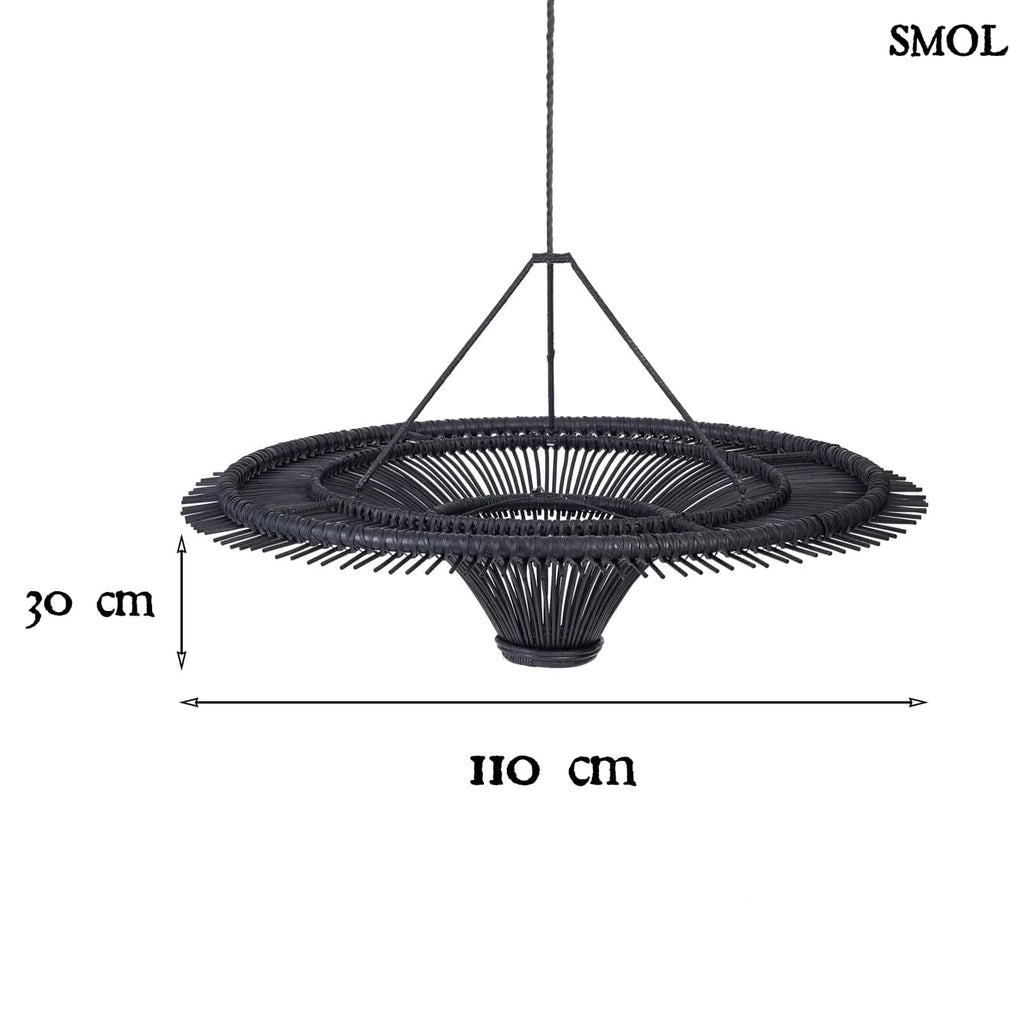 Természetes Rattan Függőlámpaernyő, ⌀110 cm, fekete | SKY | SMOL - méretekkel