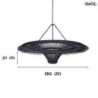 Természetes Rattan Függőlámpaernyő, ⌀110 cm, fekete | SKY | SMOL - méretekkel