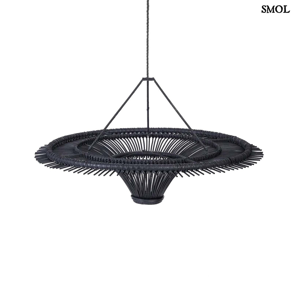 Természetes Rattan Függőlámpaernyő, ⌀110 cm, fekete | SKY | SMOL - fehér háttérrel
