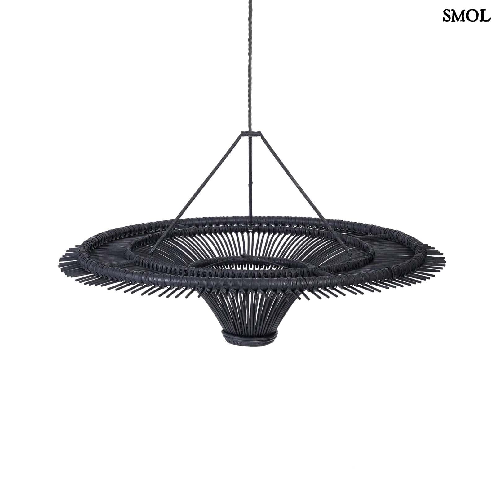 Természetes Rattan Függőlámpaernyő, ⌀110 cm, fekete | SKY | SMOL - fehér háttérrel