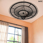 Természetes Rattan Függőlámpaernyő, ⌀110 cm, fekete | SKY | SMOL - hálószobában, alulról
