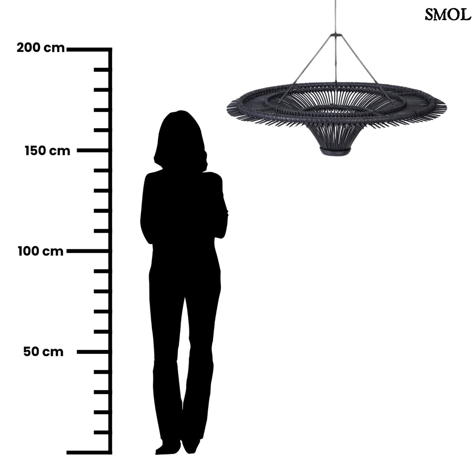 Természetes Rattan Függőlámpaernyő, ⌀110 cm, fekete | SKY | SMOL - méretarányosan