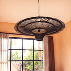 Természetes Rattan Függőlámpaernyő, ⌀150 cm, fekete | SKY | SMOL - nappaliban felfüggesztve