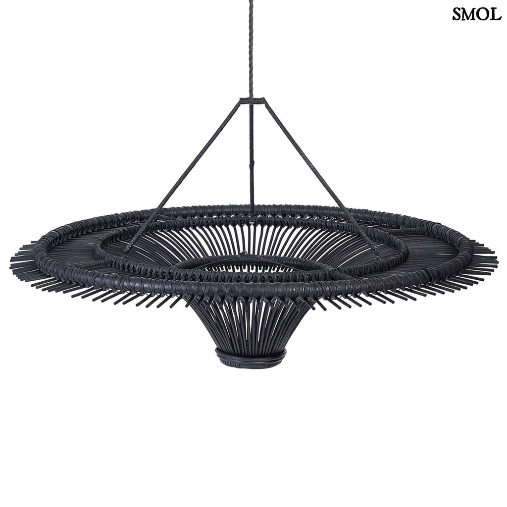 Természetes Rattan Függőlámpaernyő, ⌀150 cm, fekete | SKY | SMOL - fehér háttérrel