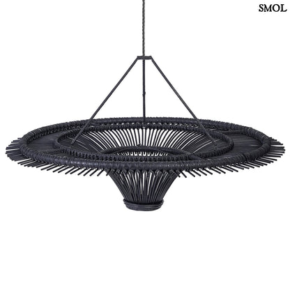 Természetes Rattan Függőlámpaernyő, ⌀150 cm, fekete | SKY | SMOL - fehér háttérrel