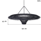 Természetes Rattan Függőlámpaernyő, ⌀150 cm, fekete | SKY | SMOL - méretekkel