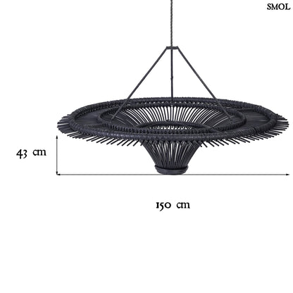Természetes Rattan Függőlámpaernyő, ⌀150 cm, fekete | SKY | SMOL - méretekkel