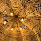 Természetes Rattan Függőlámpaernyő, 150 cm, natúr | WHIPPED | SMOL - égőkkel, alulról, nagyítva