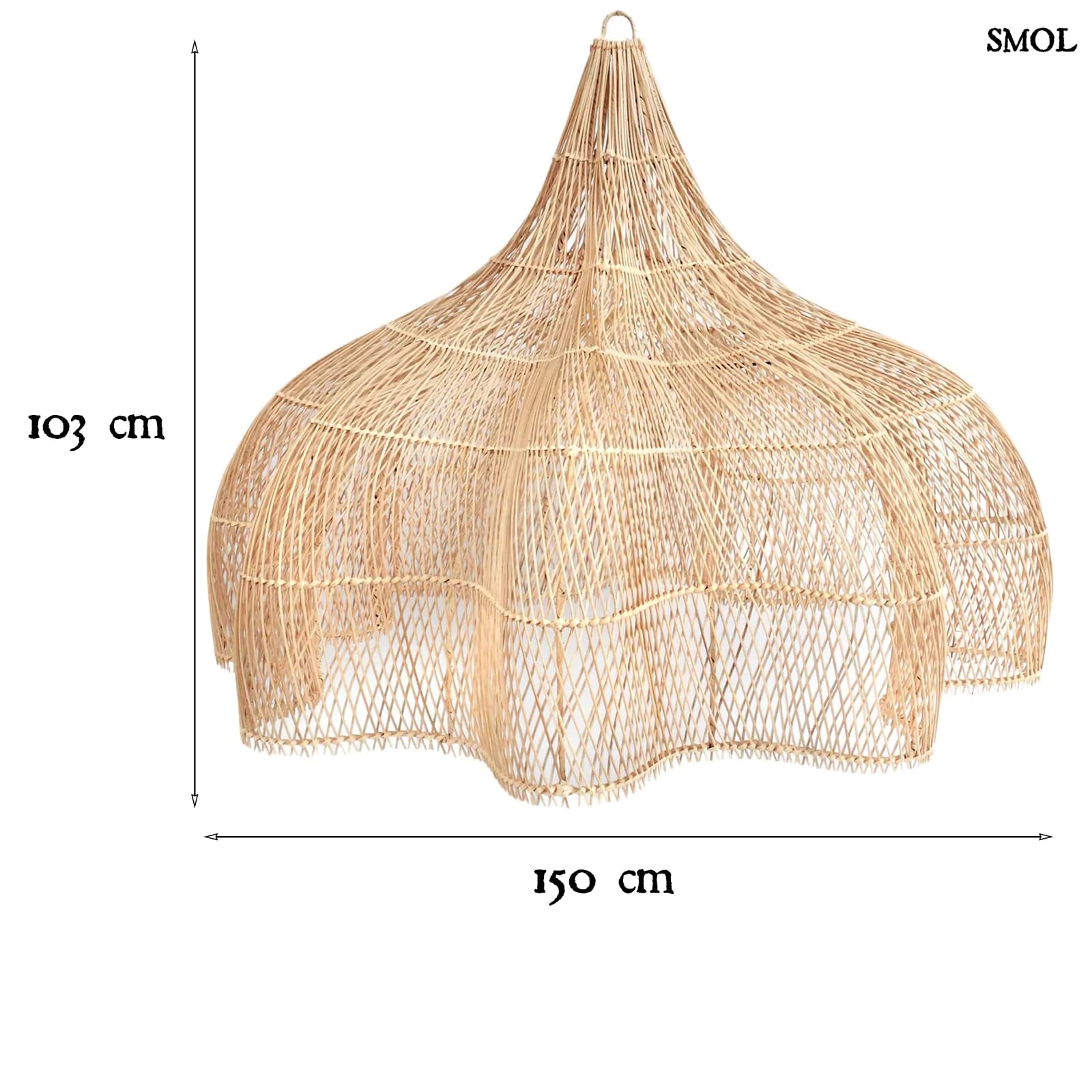Természetes Rattan Függőlámpaernyő, 150 cm, natúr | WHIPPED | SMOL - méretekkel