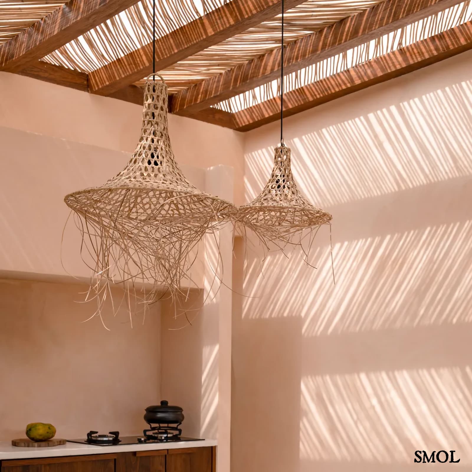 Természetes Rattan Függőlámpaernyő, 40 cm | MYKONOS | SMOL - két méretben, felfüggesztve