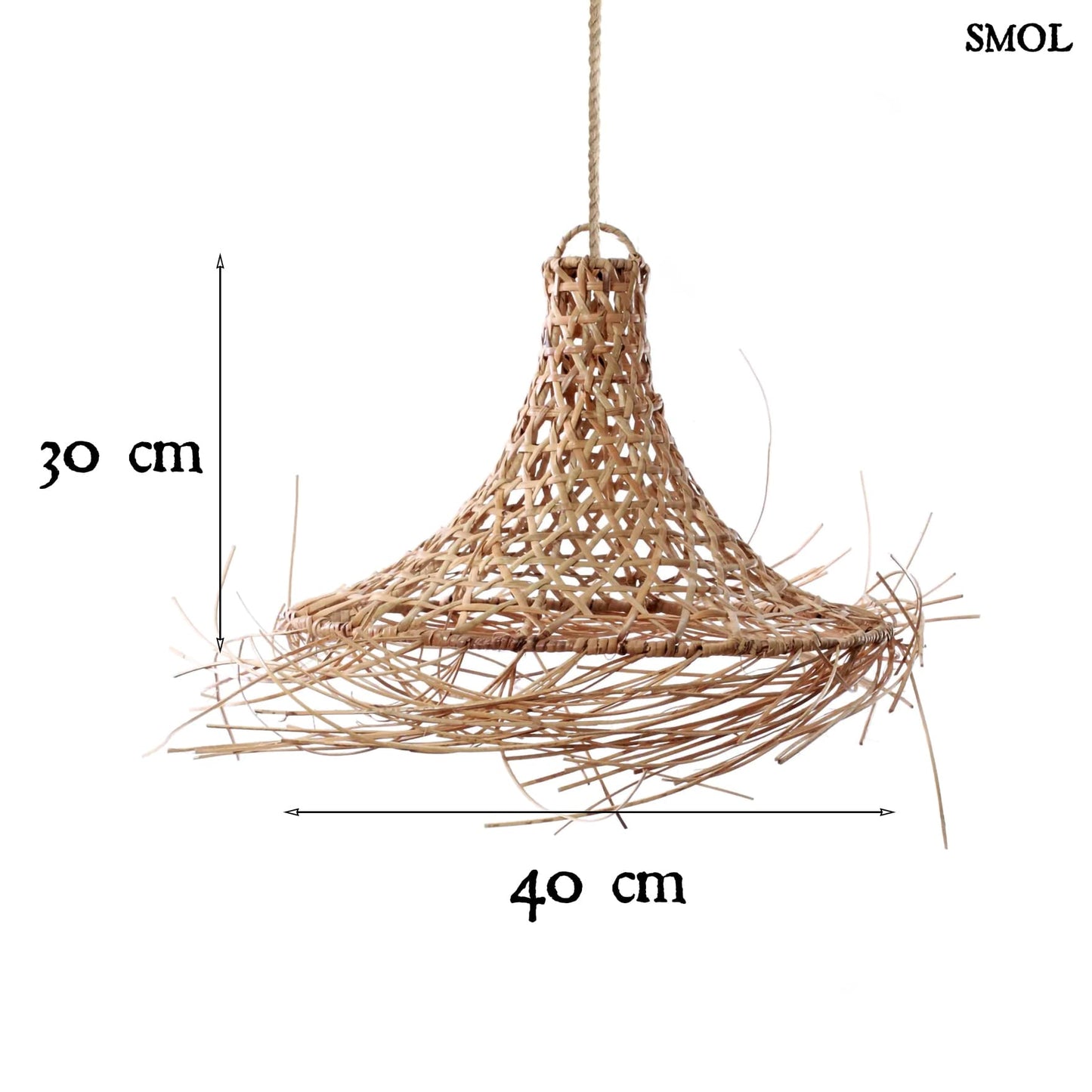 Természetes Rattan Függőlámpaernyő, 40 cm | MYKONOS | SMOL - méretekkel