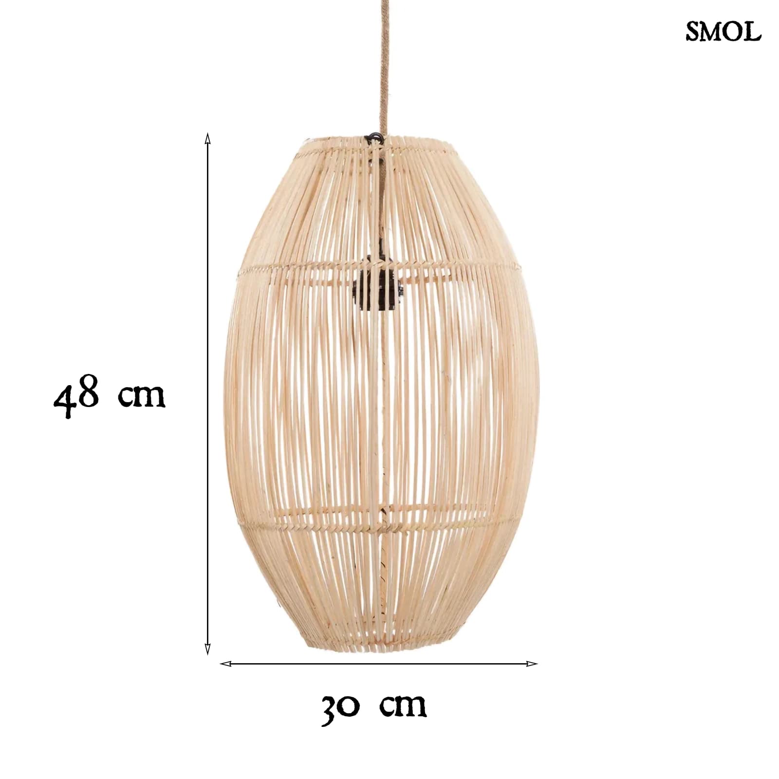 Természetes Rattan Függőlámpaernyő, 48 cm | ZURI | SMOL - méretekkel