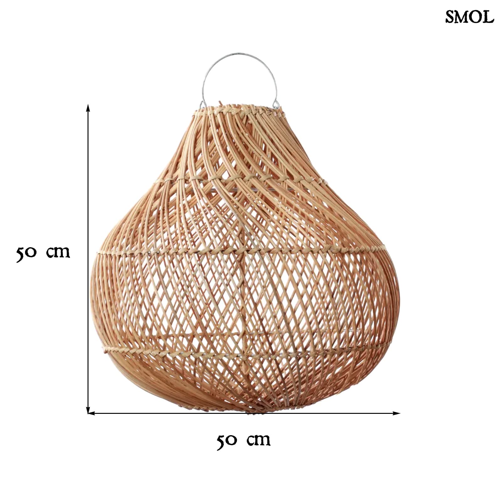 Természetes Rattan Függőlámpaernyő, 50 cm | BOTTLE | SMOL - méretekkel