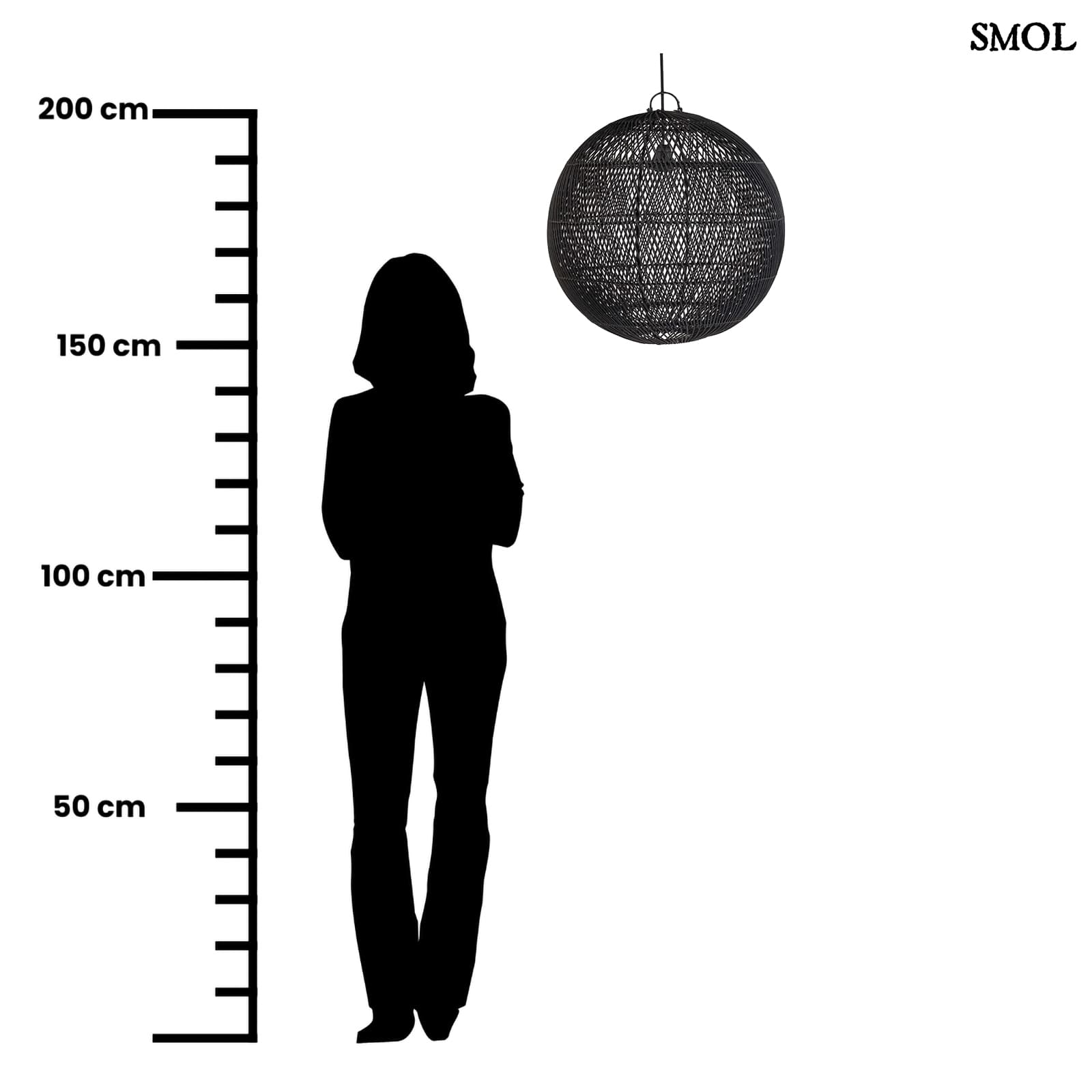Természetes Rattan Függőlámpaernyő, ⌀50 cm | BUBBLE | SMOL - méretarányosan