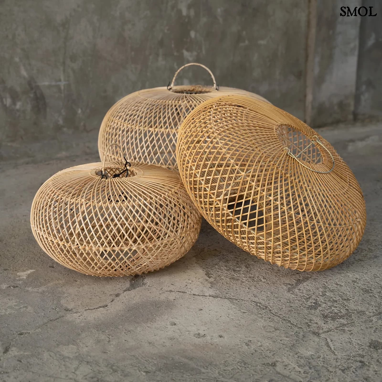 Természetes Rattan Függőlámpaernyő, 50 cm | WHOLLY | SMOL - három méretben, egymáson