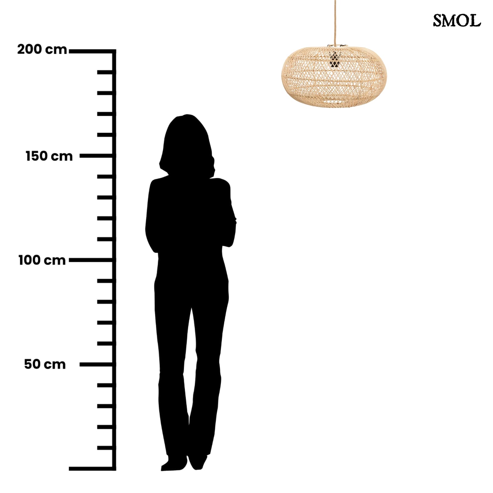 Természetes Rattan Függőlámpaernyő, 50 cm | WHOLLY | SMOL - méretarányosan