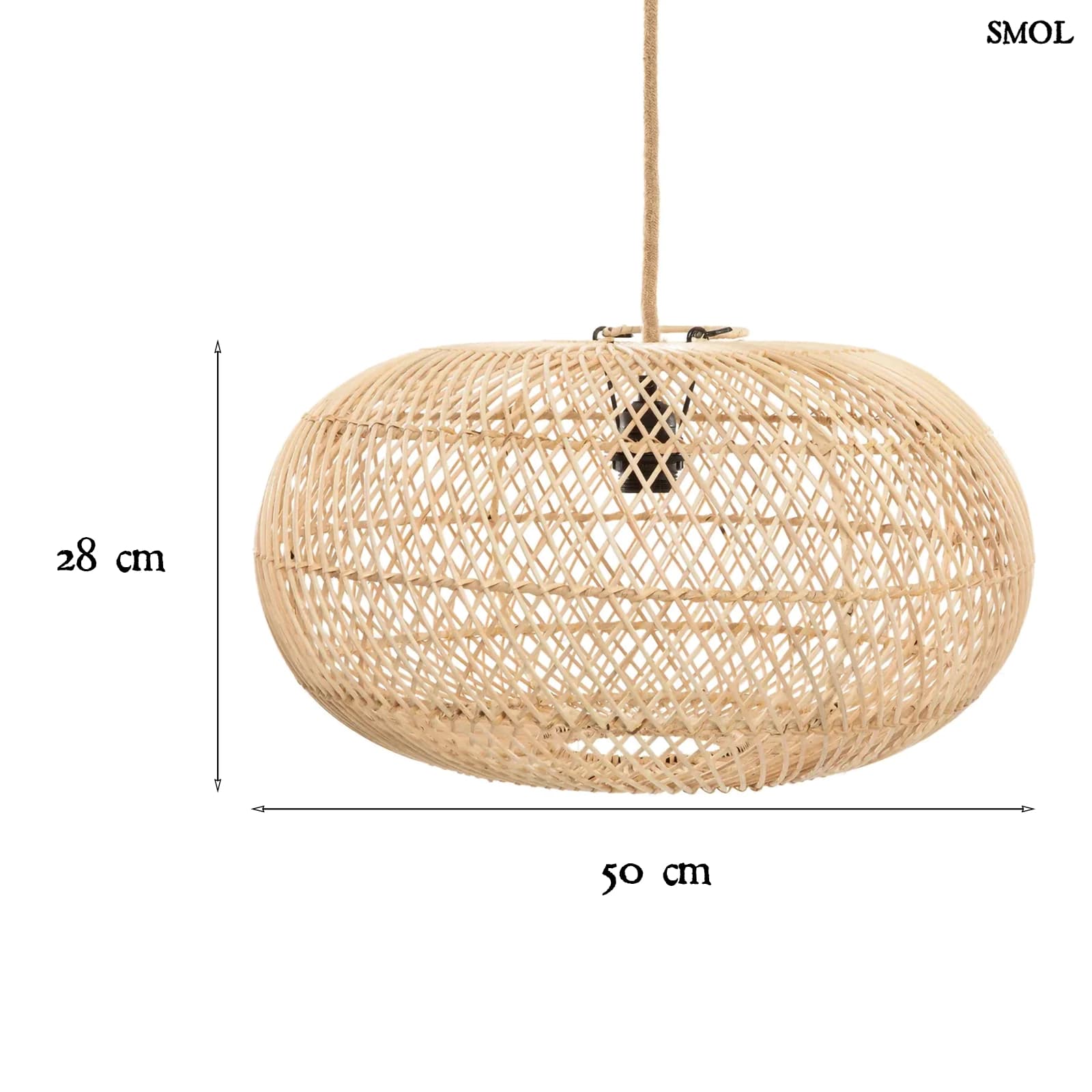 Természetes Rattan Függőlámpaernyő, 50 cm | WHOLLY | SMOL - méretekkel