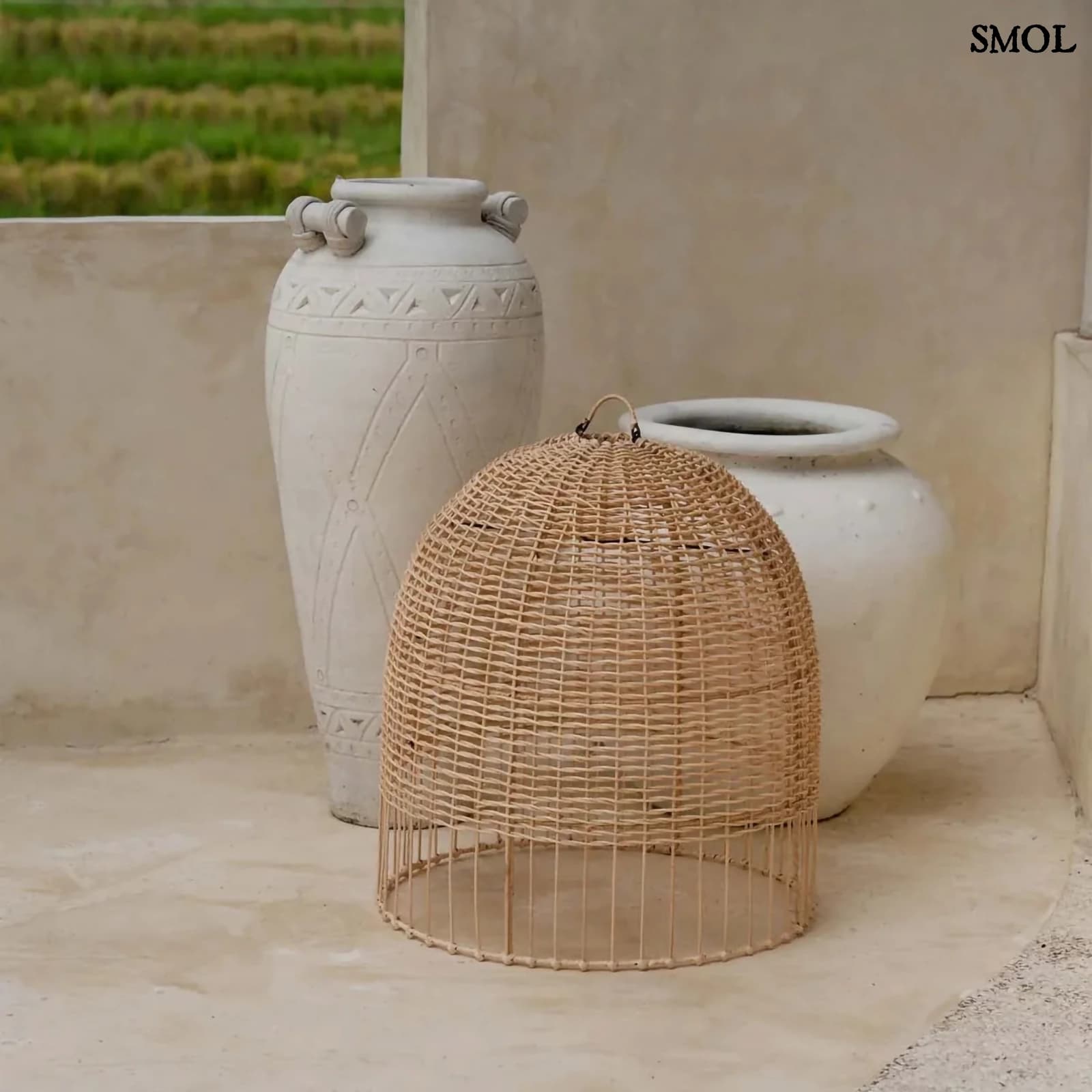 Természetes Rattan Függőlámpaernyő, 55 cm | AMALFI | SMOL - földön, kaspókkal
