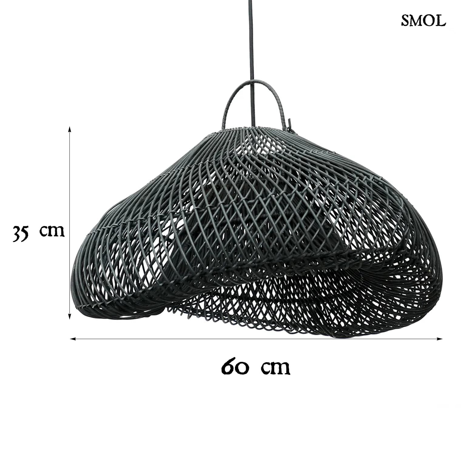 Természetes Rattan Függőlámpaernyő, ⌀60 cm | CLOUD | SMOL - méretekkel