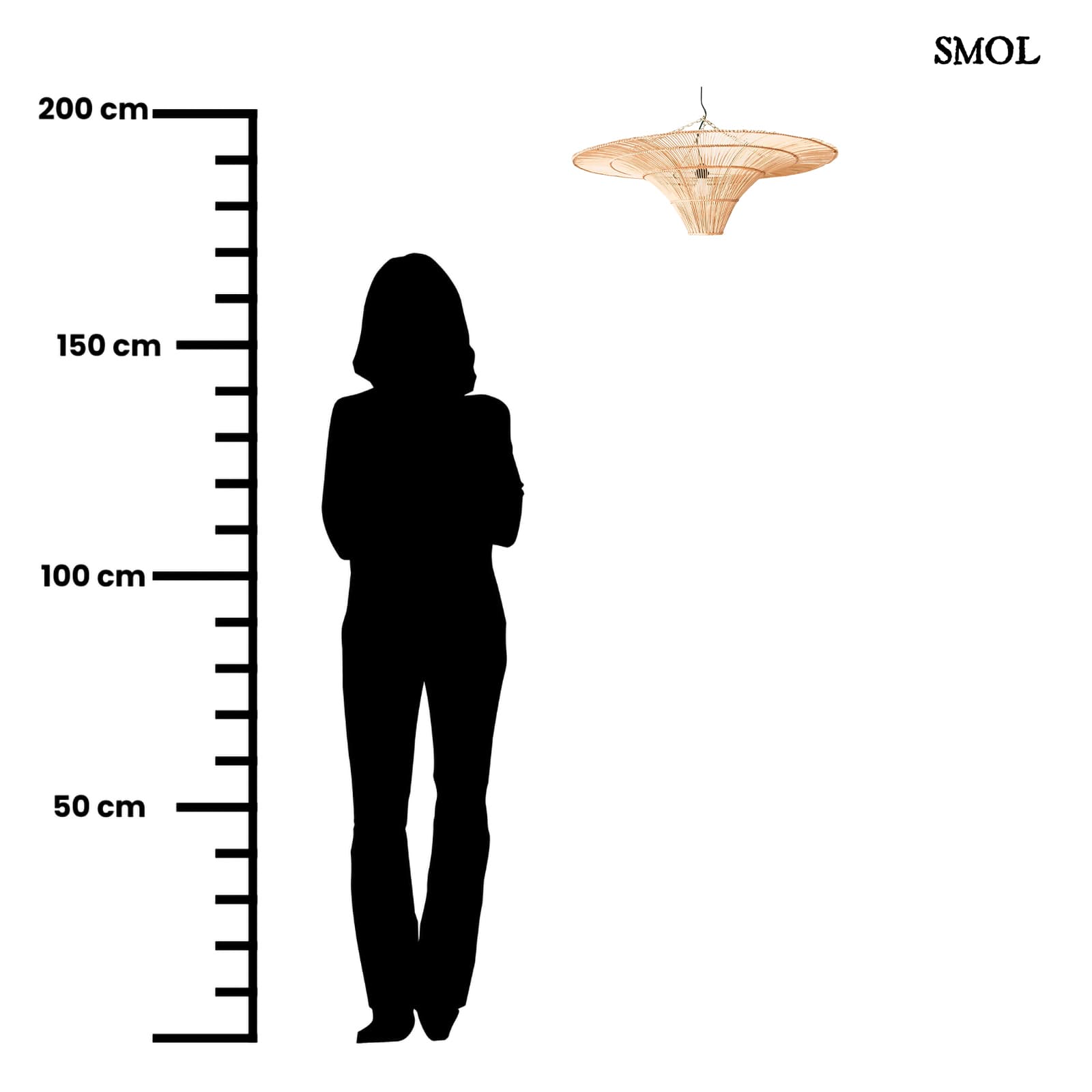 Természetes Rattan Függőlámpaernyő, ⌀60 cm | SKY | SMOL - méretarányosan