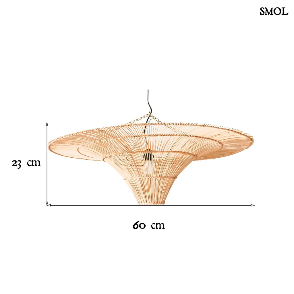 Természetes Rattan Függőlámpaernyő, ⌀60 cm | SKY | SMOL - méretekkel