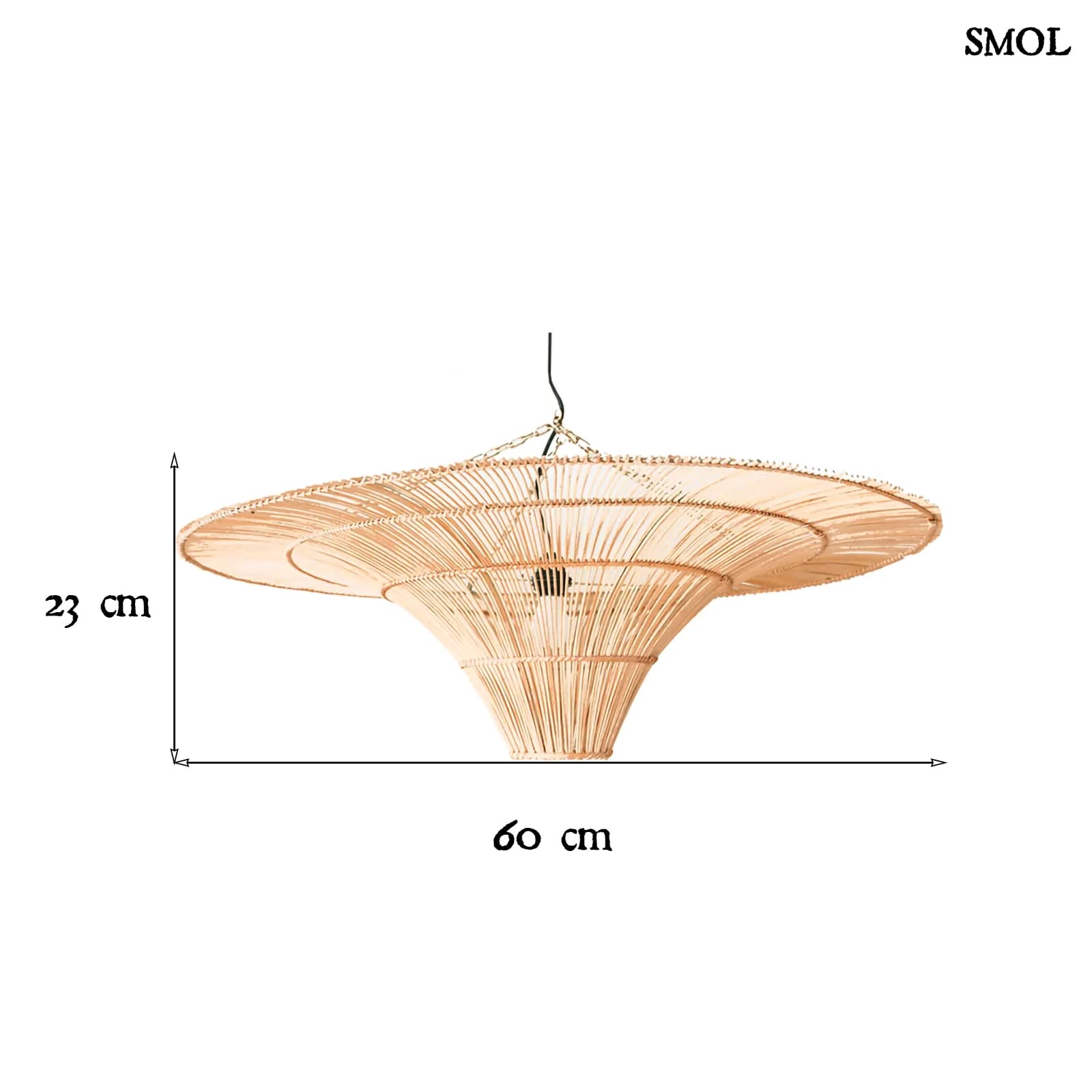 Természetes Rattan Függőlámpaernyő, ⌀60 cm | SKY | SMOL - méretekkel