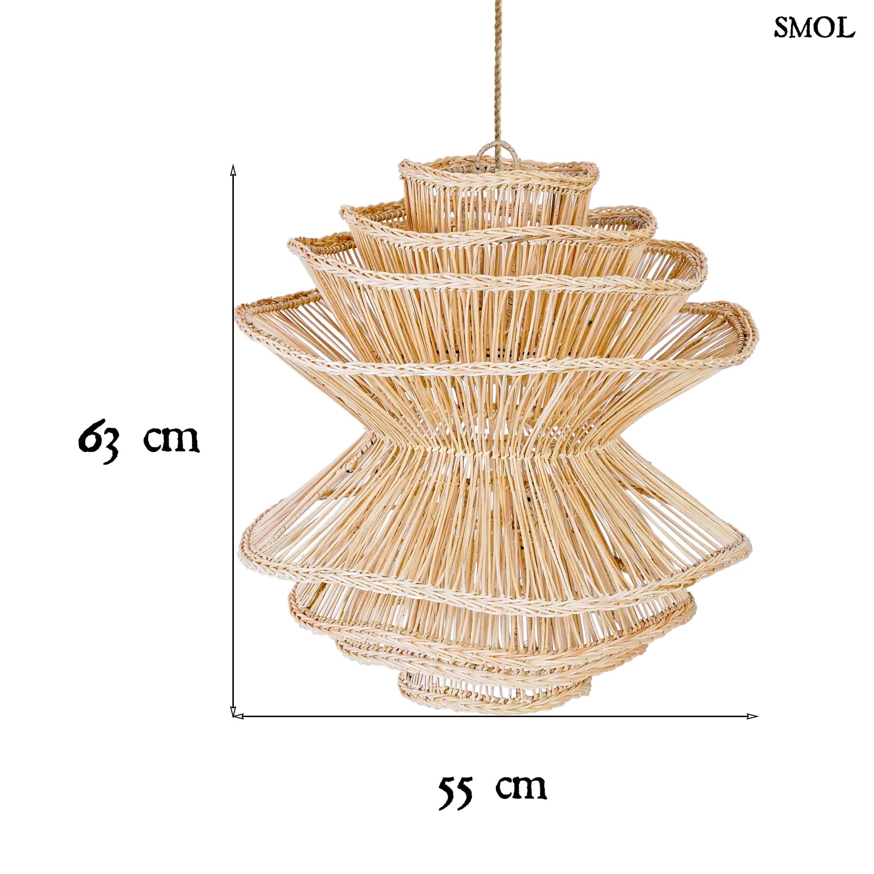 Természetes Rattan Függőlámpaernyő, 63 cm | SHIITAKE | SMOL - méretekkel