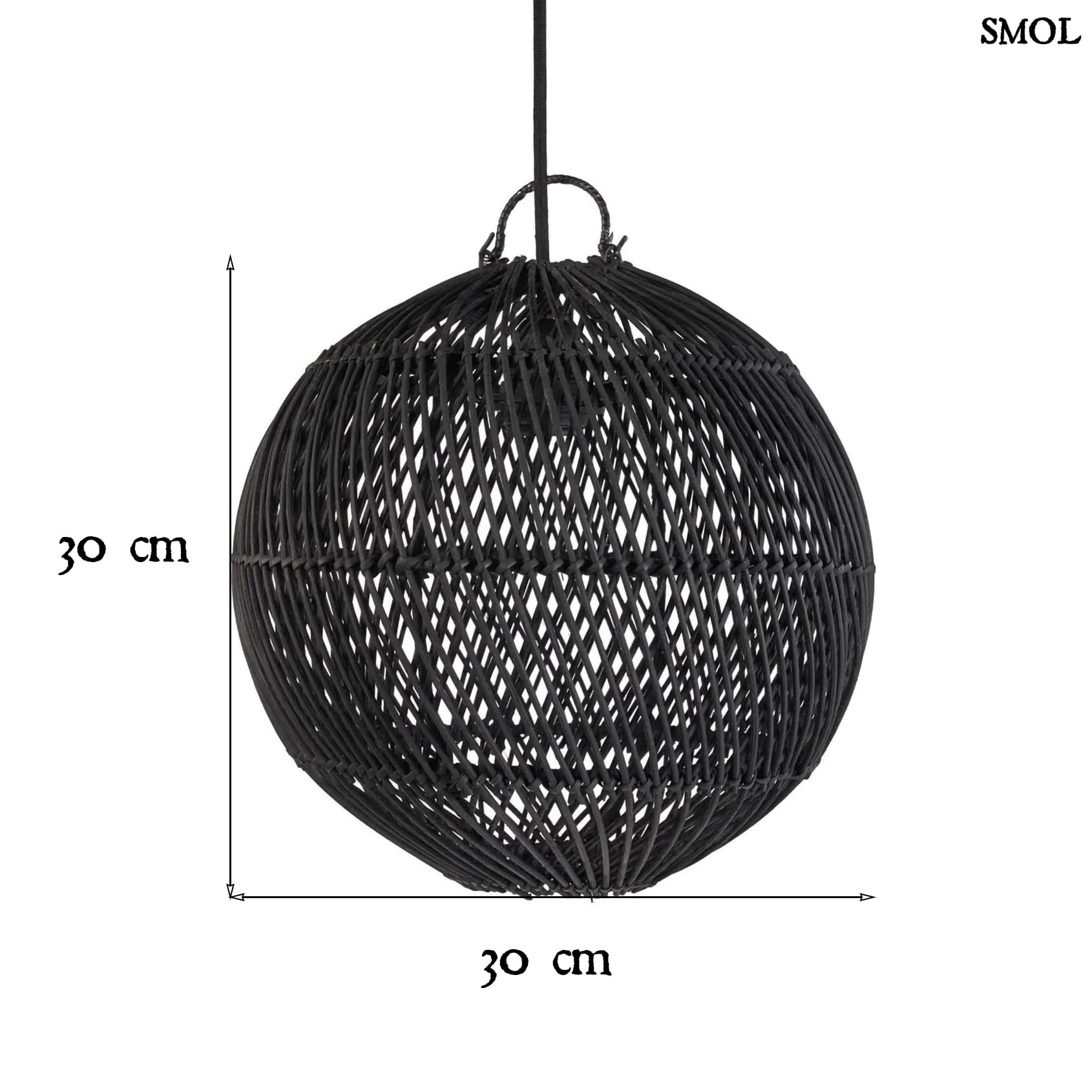 Természetes Rattan Függőlámpaernyő, ⌀30 cm | BUBBLE | SMOL - méretekkel