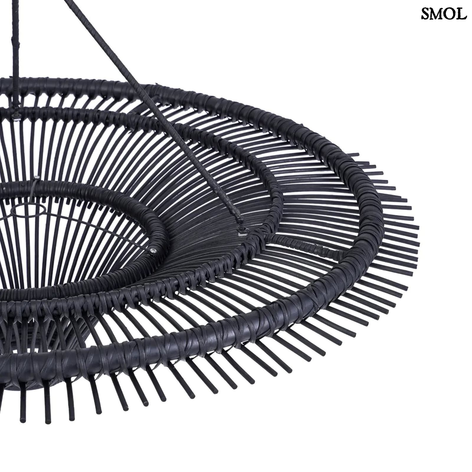 Természetes Rattan Függőlámpaernyő, ⌀60, fekete | SKY | SMOL - oldalról, nagyítva