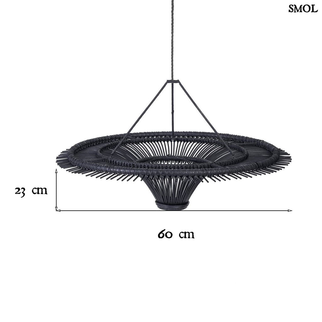 Természetes Rattan Függőlámpaernyő, ⌀60, fekete | SKY | SMOL - méretekkel