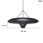 Természetes Rattan Függőlámpaernyő, ⌀60, fekete | SKY | SMOL - méretekkel