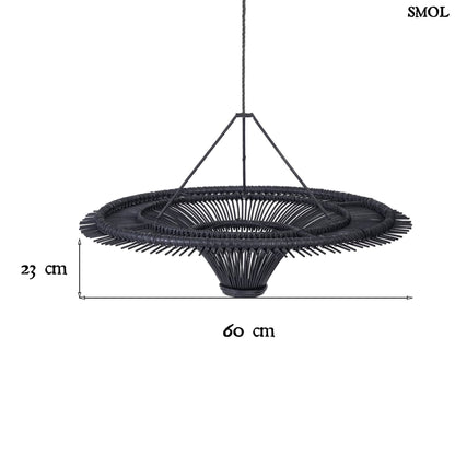 Természetes Rattan Függőlámpaernyő, ⌀60, fekete | SKY | SMOL - méretekkel