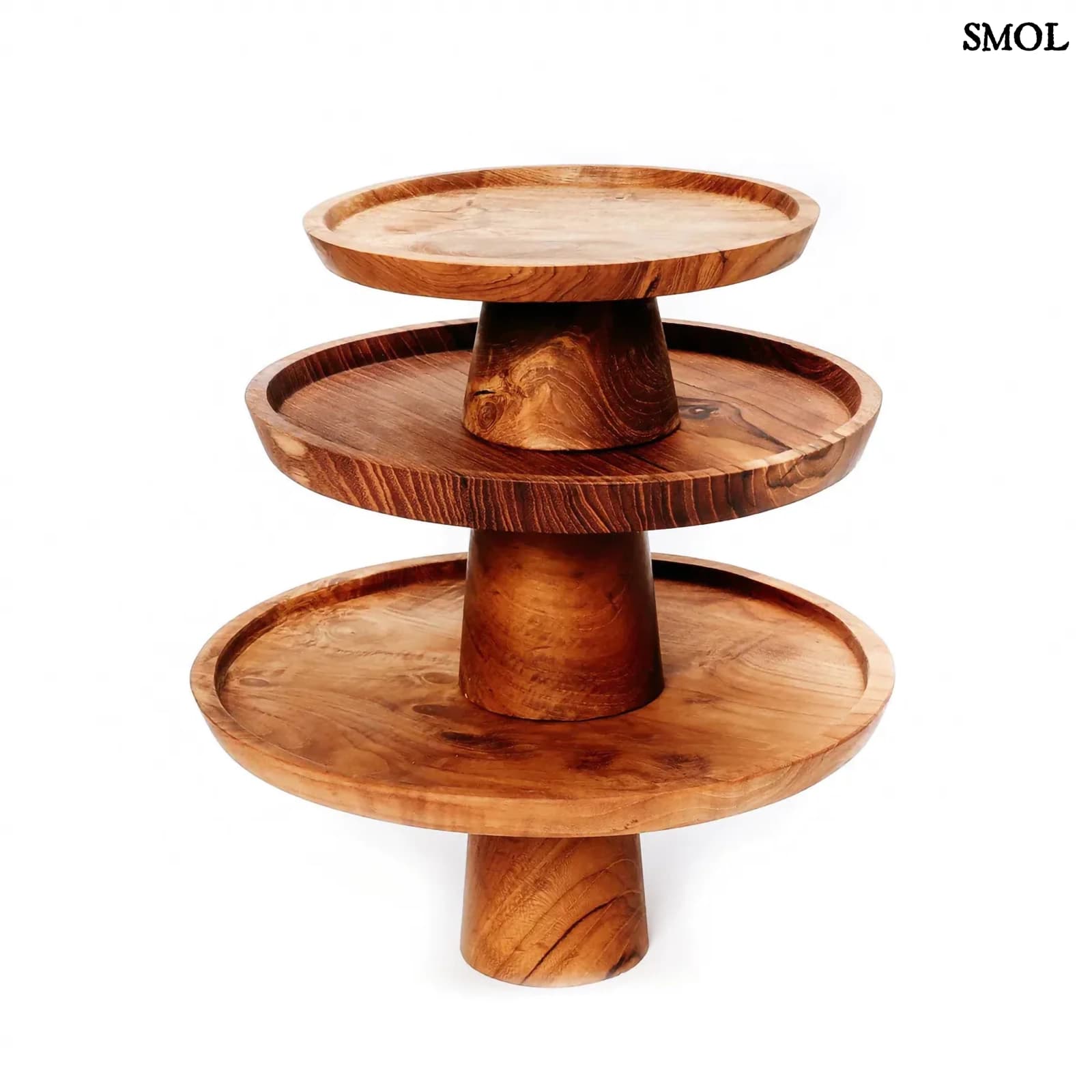 Természetes Teakfa Talpas Tál, 28 cm | TEAK ROOT | SMOL - három méretben, egymáson