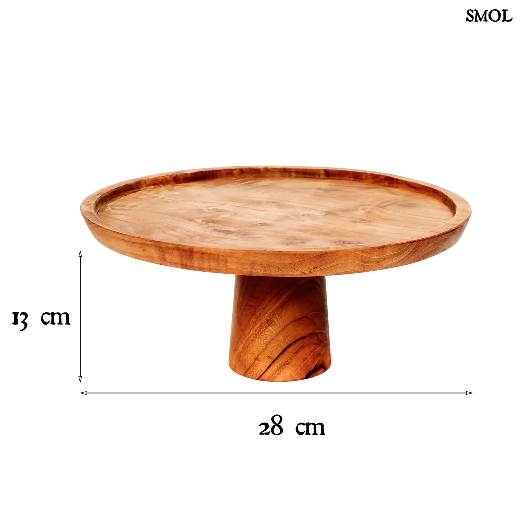 Természetes Teakfa Talpas Tál, 28 cm | TEAK ROOT | SMOL - méretekkel