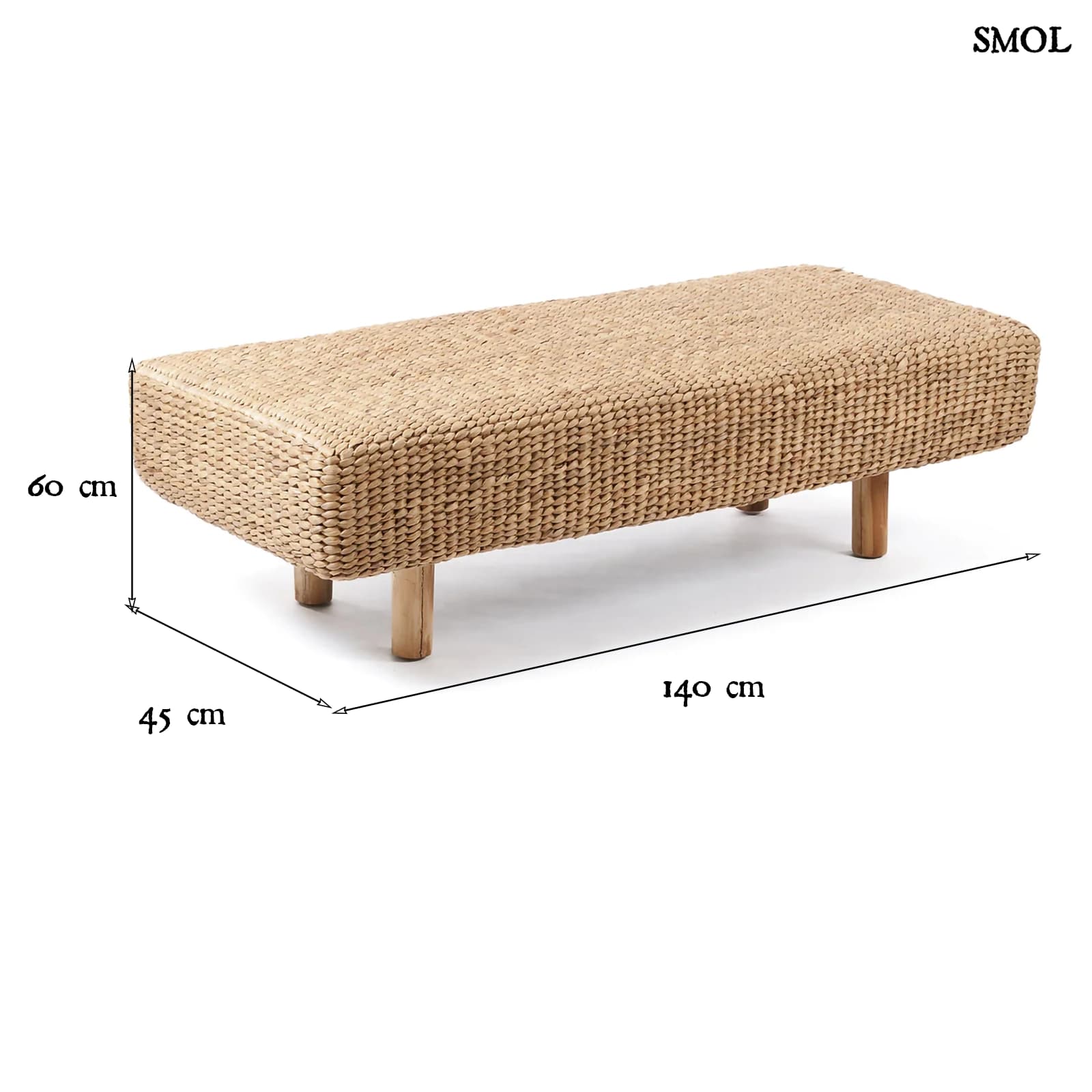 Természetes Vízijácint Pad, 140 cm | HYACINTH | SMOL - méretekkel