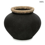 Terracotta vase – black, raffia trim, round, L | STYLY