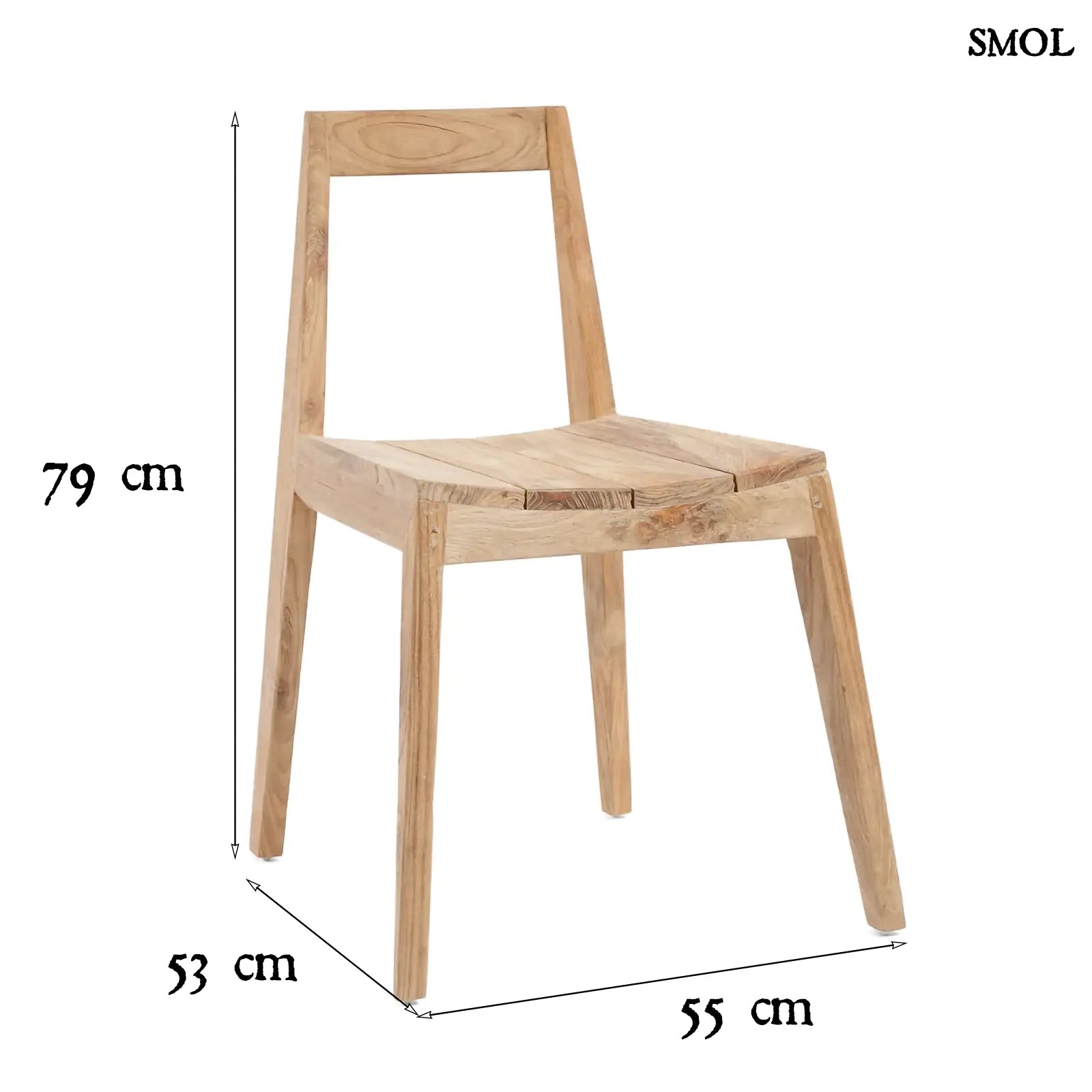 Natúr színű, újrahasznosított teakfából készült tömör fa étkezőszék egyszerű, modern dizájnnal méretekkel