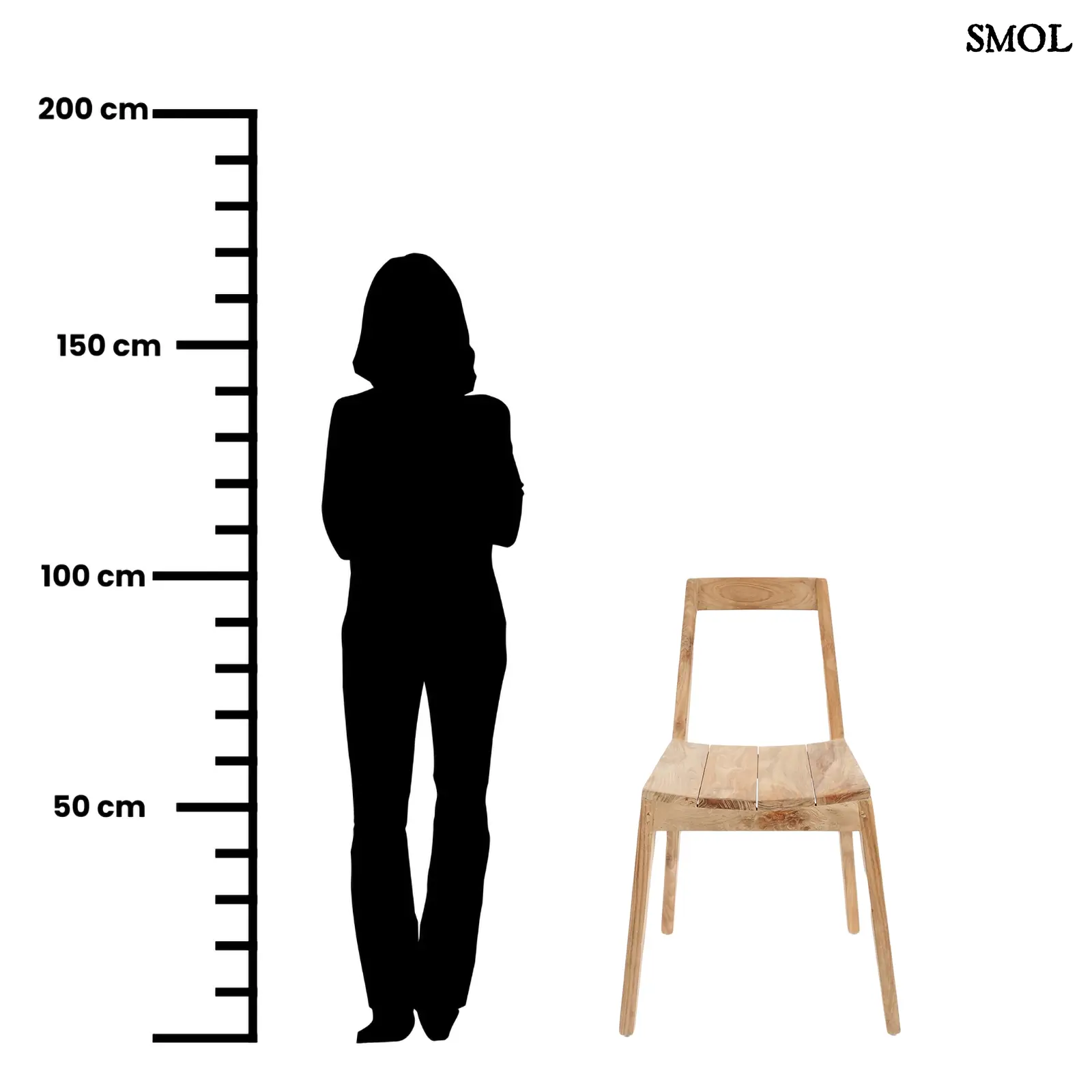 Natúr színű, újrahasznosított teakfából készült tömör fa étkezőszék egyszerű, modern dizájnnal méretarányosan