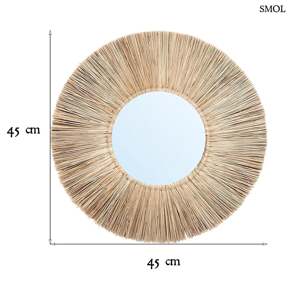 ALANG ALANG fonott fű keretes tükör natúr színben, M méret – 45 × 45 cm, méretekkel